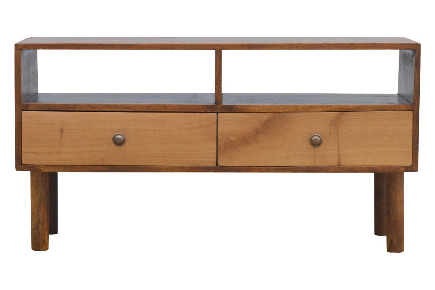 Artisan - Solid Wood Media Unit with 2 Open Slots and 2 Oak Wood Front Drawers