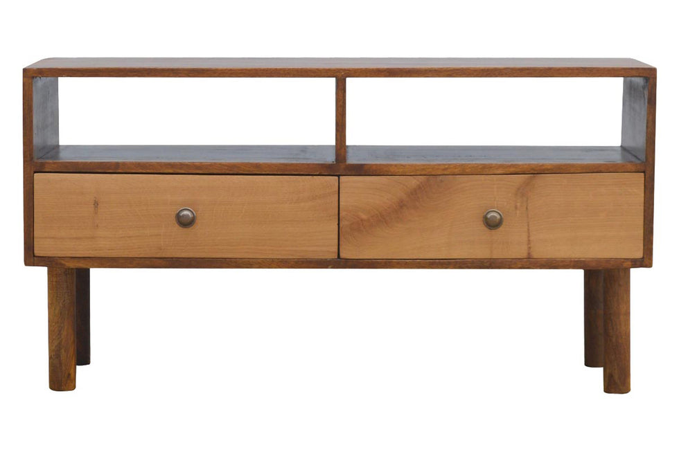 Artisan - Solid Wood Media Unit with 2 Open Slots and 2 Oak Wood Front Drawers