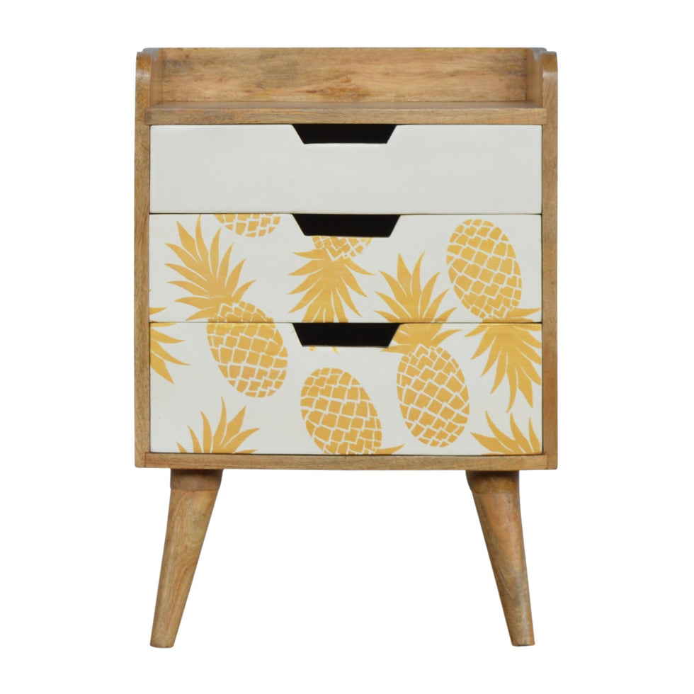 Artisan - Pineapple Screen Printed Nightstand in Oak-Ish