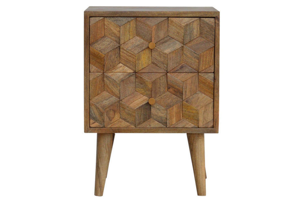 Artisan - Cube Carved Bedside with 2 Drawers