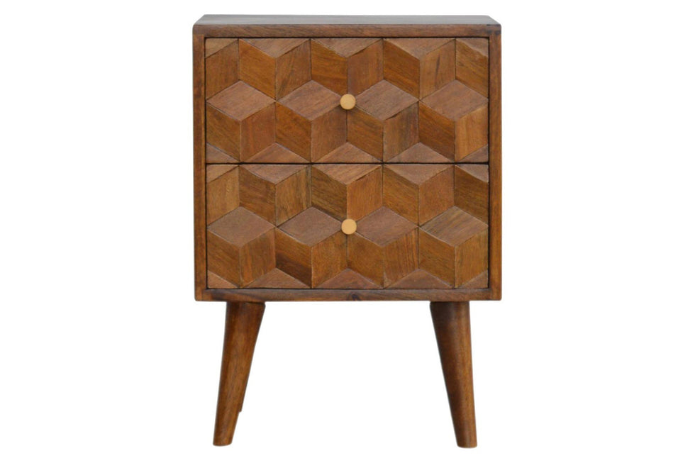Artisan - Cube Carved Bedside with 2 Drawers