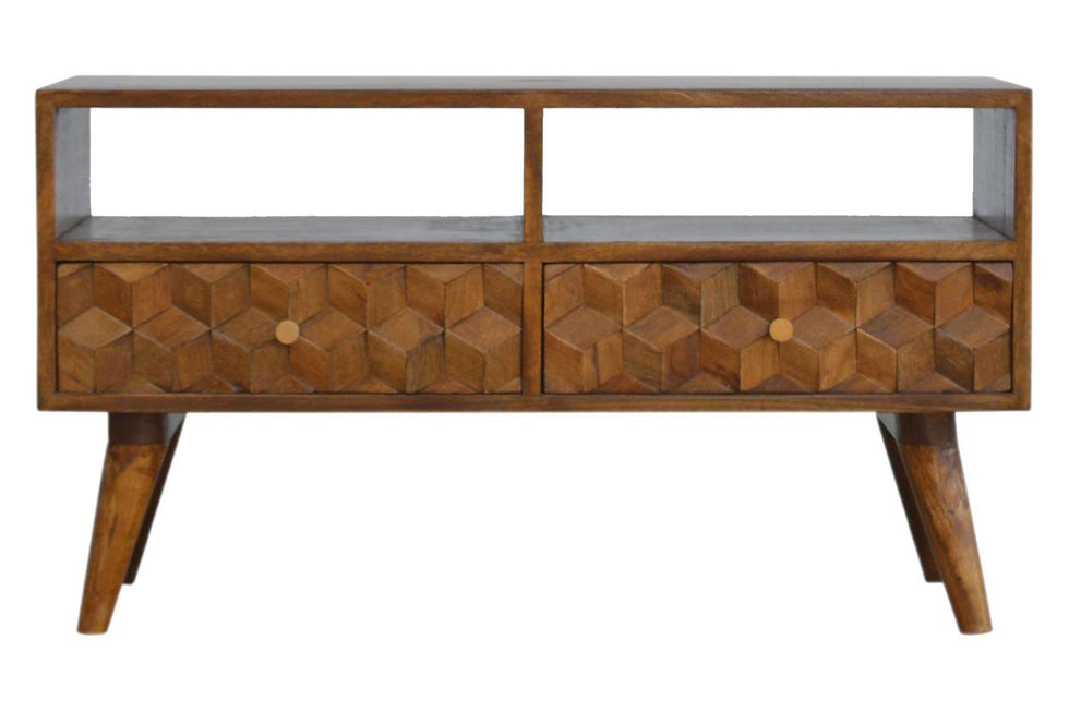 Artisan - Cube Carved TV Unit in Chestnut