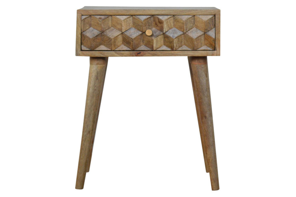 Artisan - Cube Carved Bedside in Oak-ish, 1 Drawer