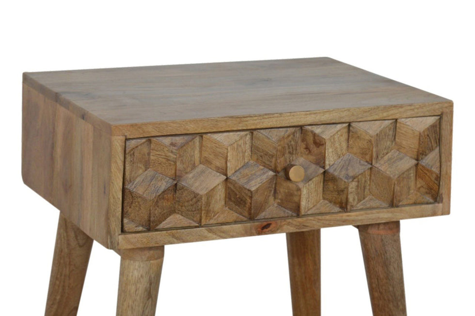 Artisan - Cube Carved Bedside in Oak-ish, 1 Drawer