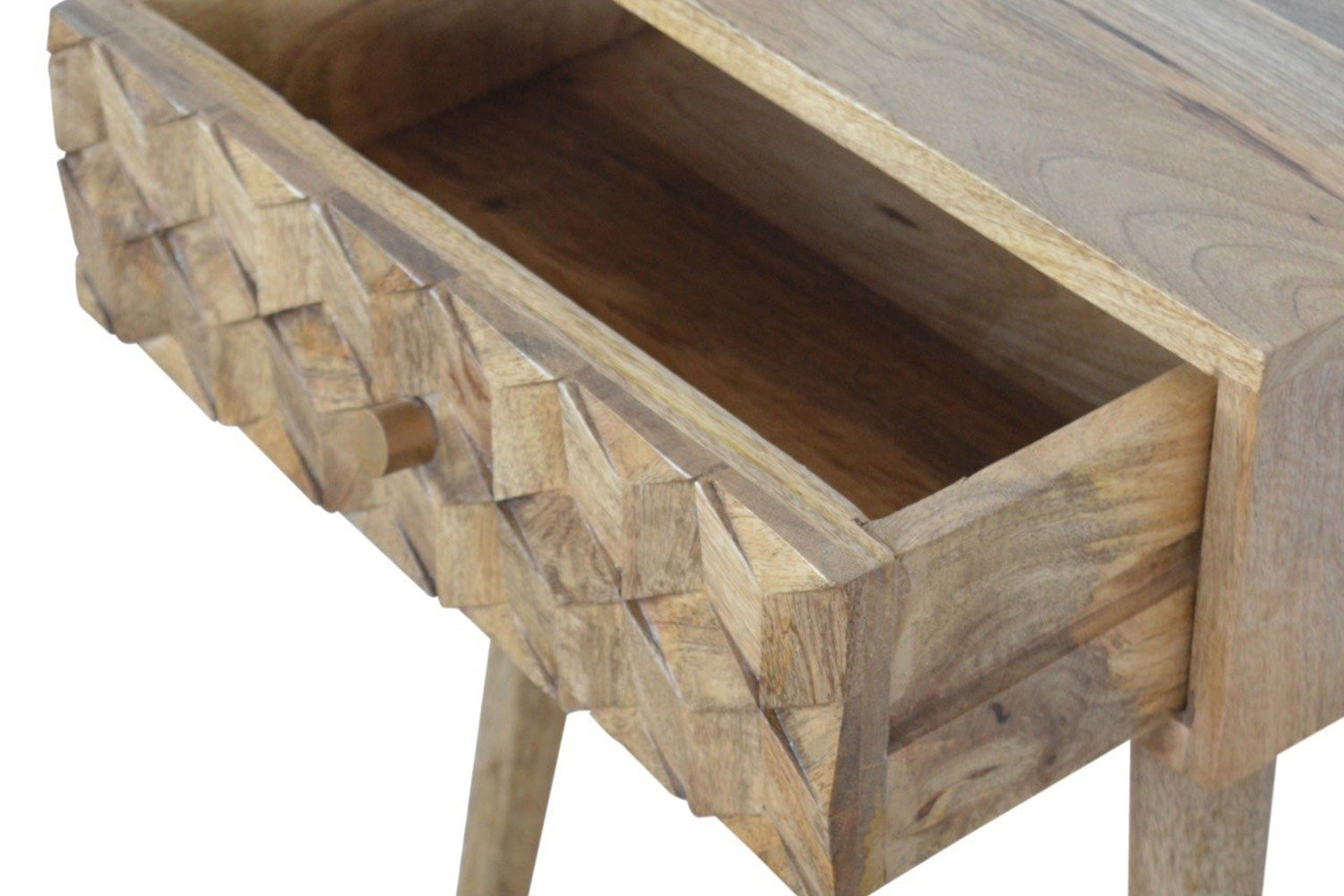 Artisan - Cube Carved Bedside in Oak-ish, 1 Drawer