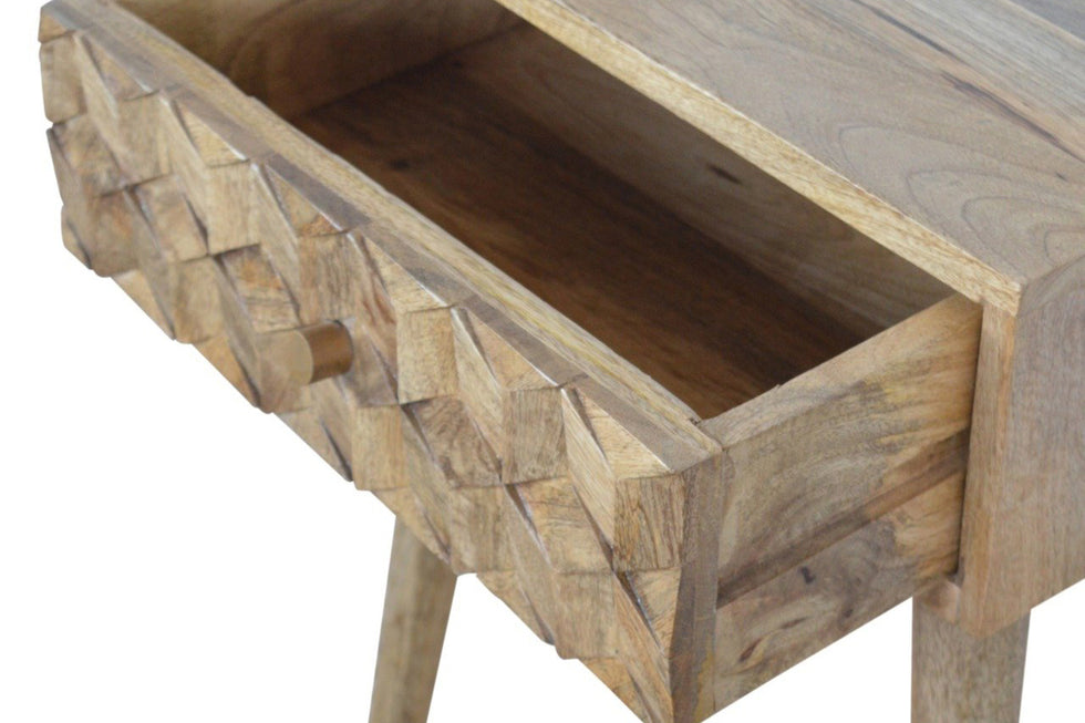Artisan - Cube Carved Bedside in Oak-ish, 1 Drawer