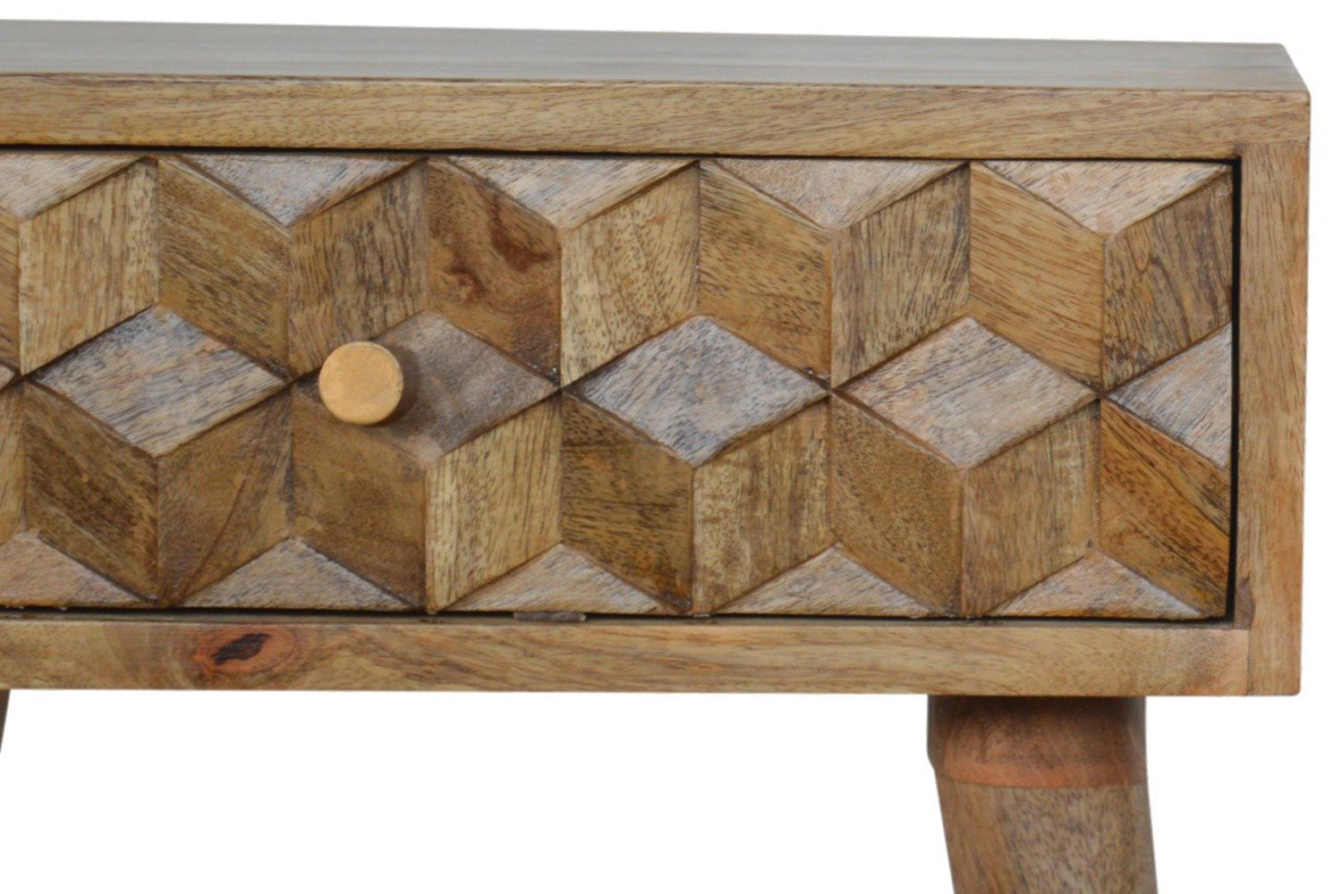 Artisan - Cube Carved Bedside in Oak-ish, 1 Drawer