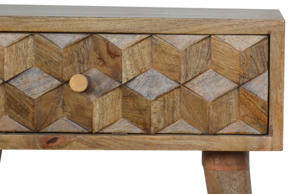 Artisan - Cube Carved Bedside in Oak-ish, 1 Drawer