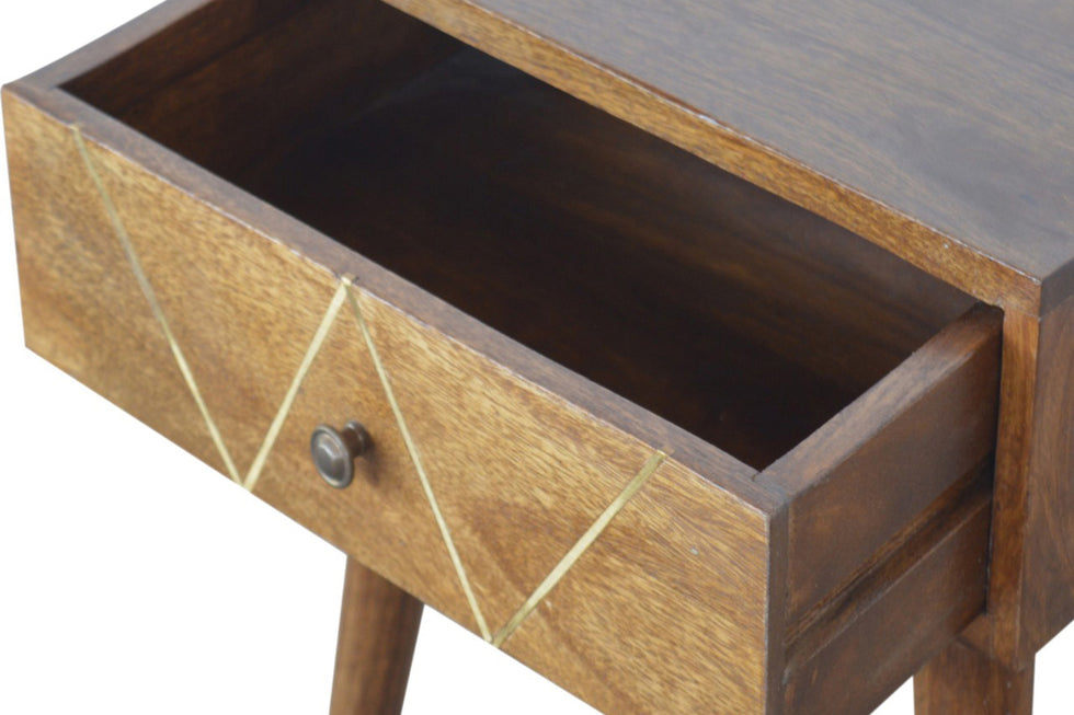 Artisan - Geometric Brass Inlay Bedside 1 Drawer