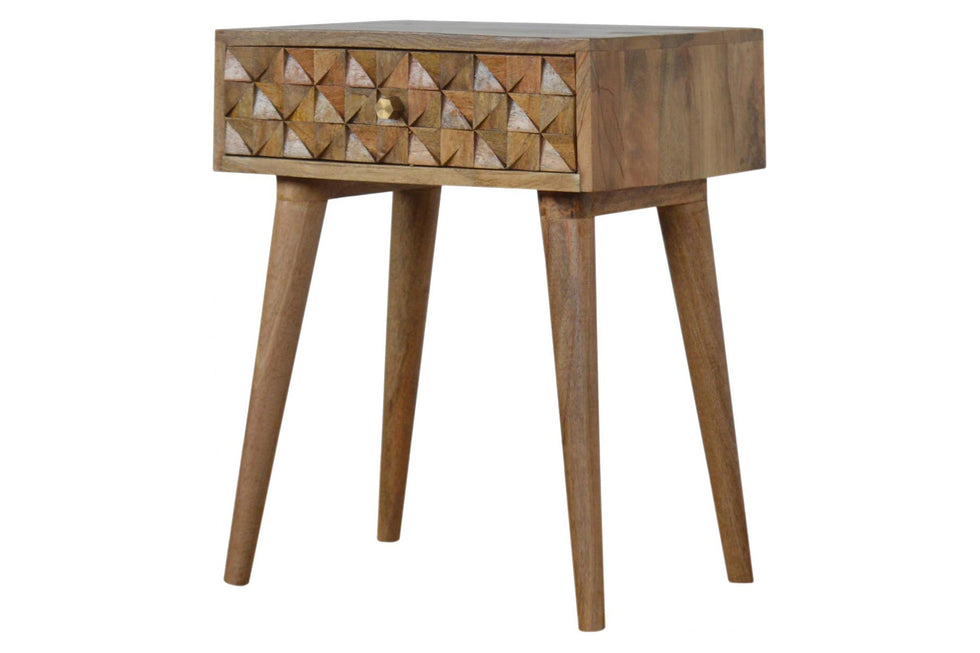 Artisan - Diamond Carved Bedside in Oak-ish, 1 Drawer