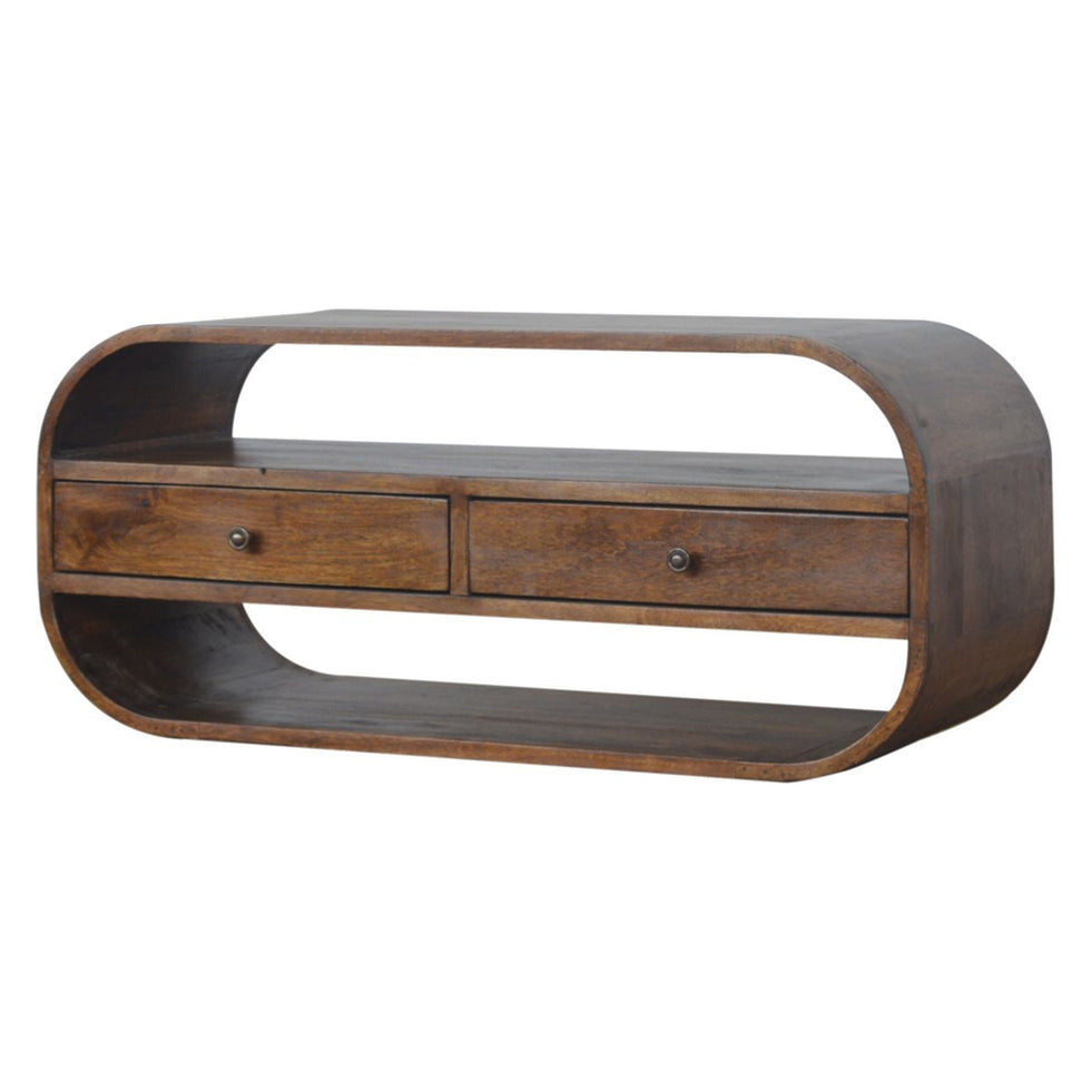 Artisan - Chestnut Curved Edge Media Unit With 2 Drawers