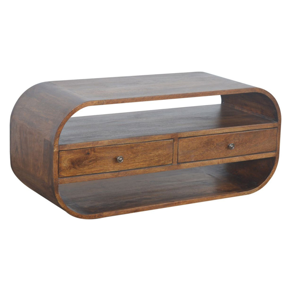 Artisan - Chestnut Curved Edge Media Unit With 2 Drawers