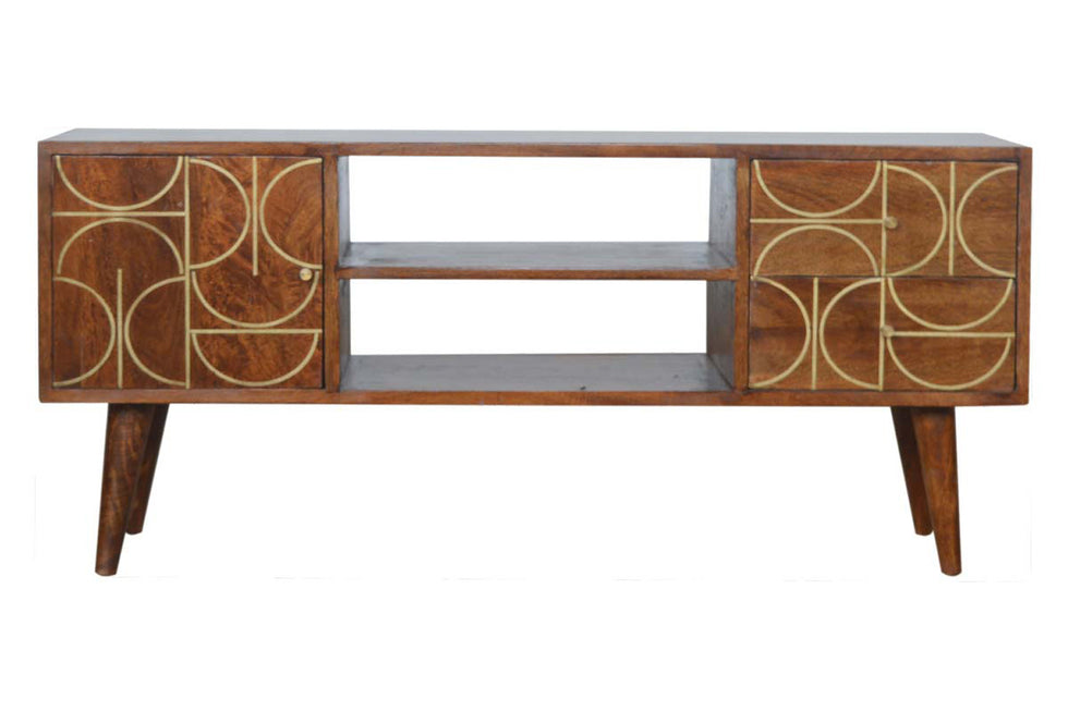 Artisan - Gold Inlay Abstract Media Unit in Chestnut