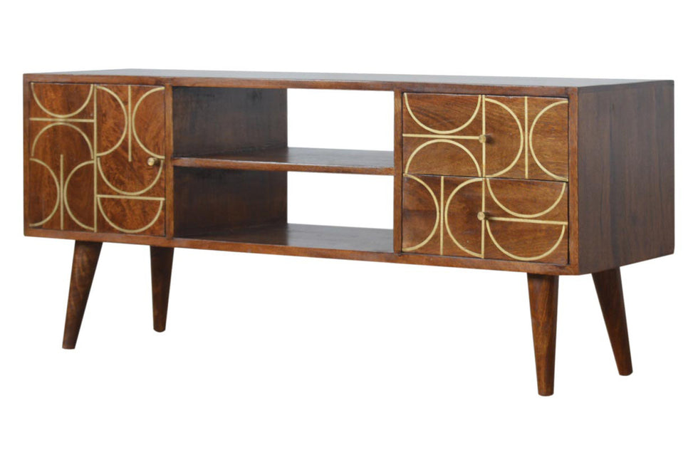 Artisan - Gold Inlay Abstract Media Unit in Chestnut
