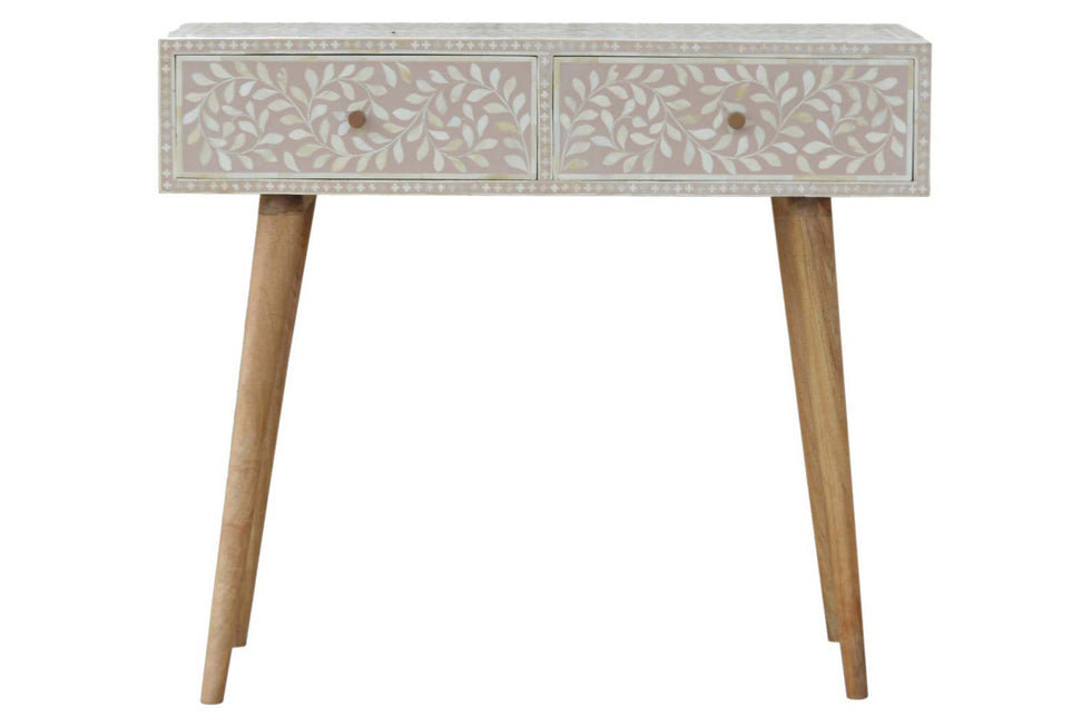 Artisan - Light Taupe Floral Bone Inlay Console Table