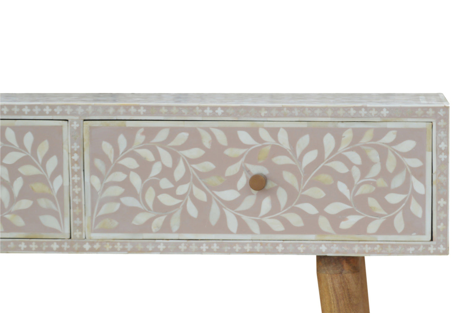 Artisan - Light Taupe Floral Bone Inlay Console Table