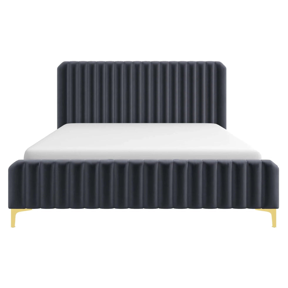 Ashcroft - Bethany Velvet Upholstered Platform Bed in Gray, Queen Size