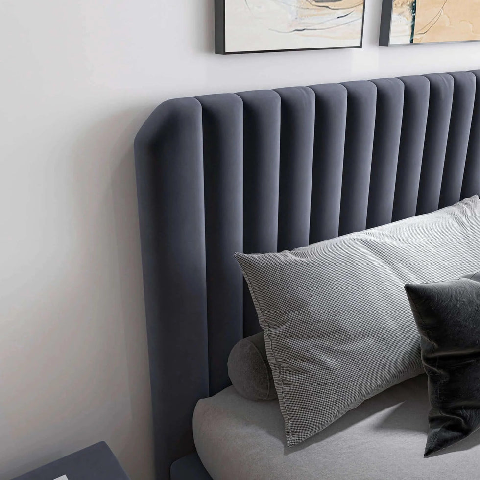 Ashcroft - Bethany Velvet Upholstered Platform Bed in Gray, Queen Size