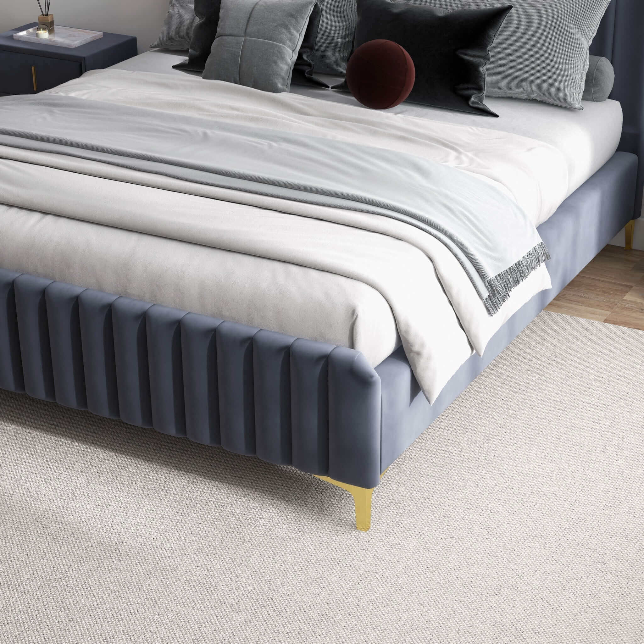 Ashcroft - Bethany Velvet Upholstered Platform Bed in Gray, Queen Size