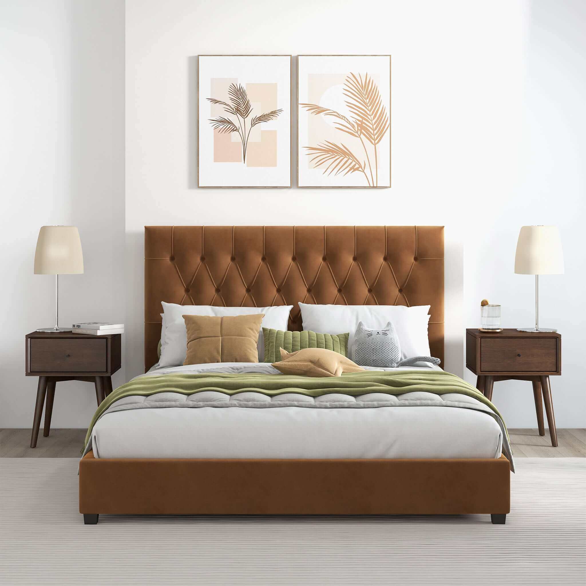 Ashcroft - Donald Mid-Century Modern Velvet Platform Bed