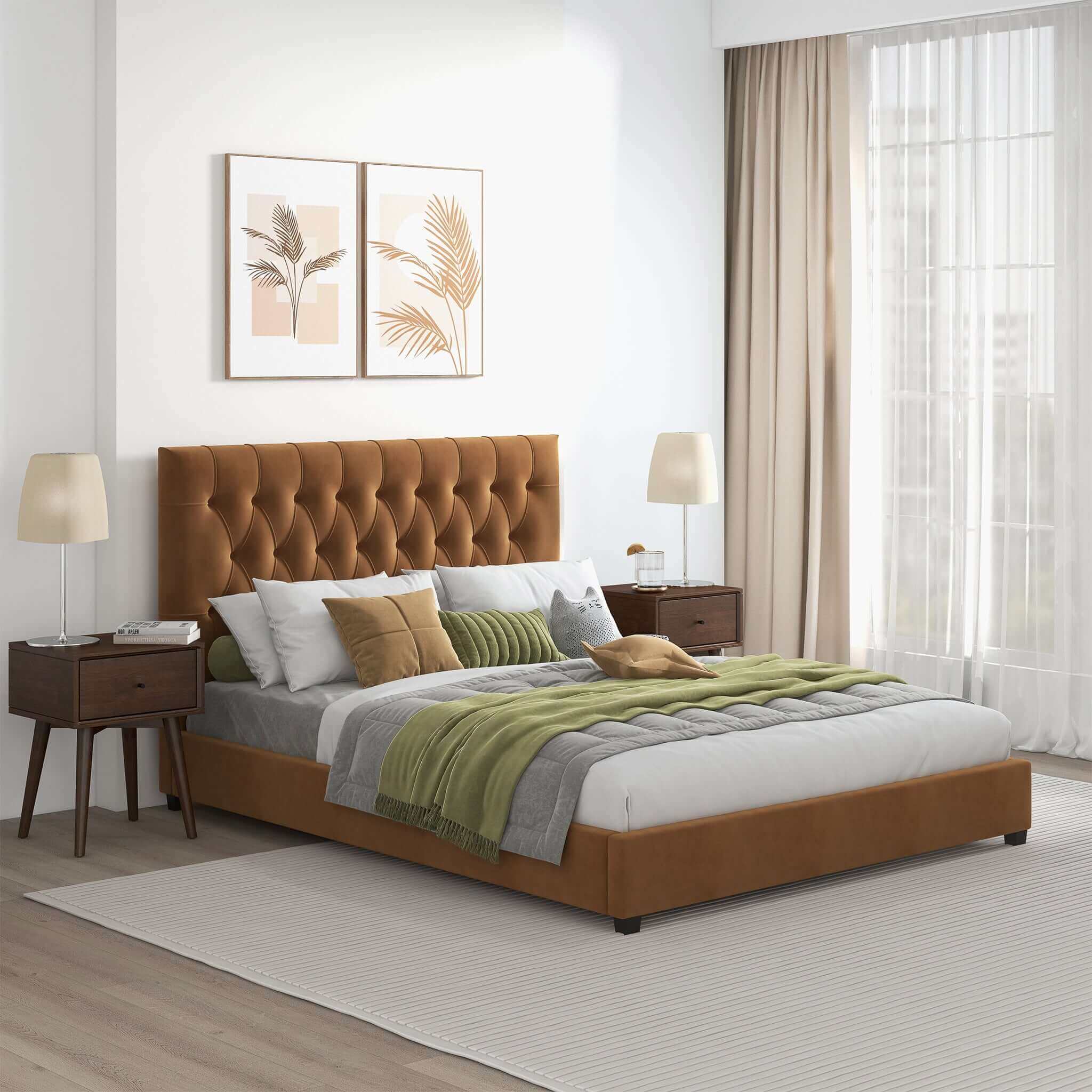Ashcroft - Donald Mid-Century Modern Velvet Platform Bed