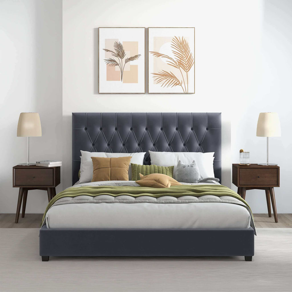 Ashcroft - Donald Mid-Century Modern Velvet Platform Bed