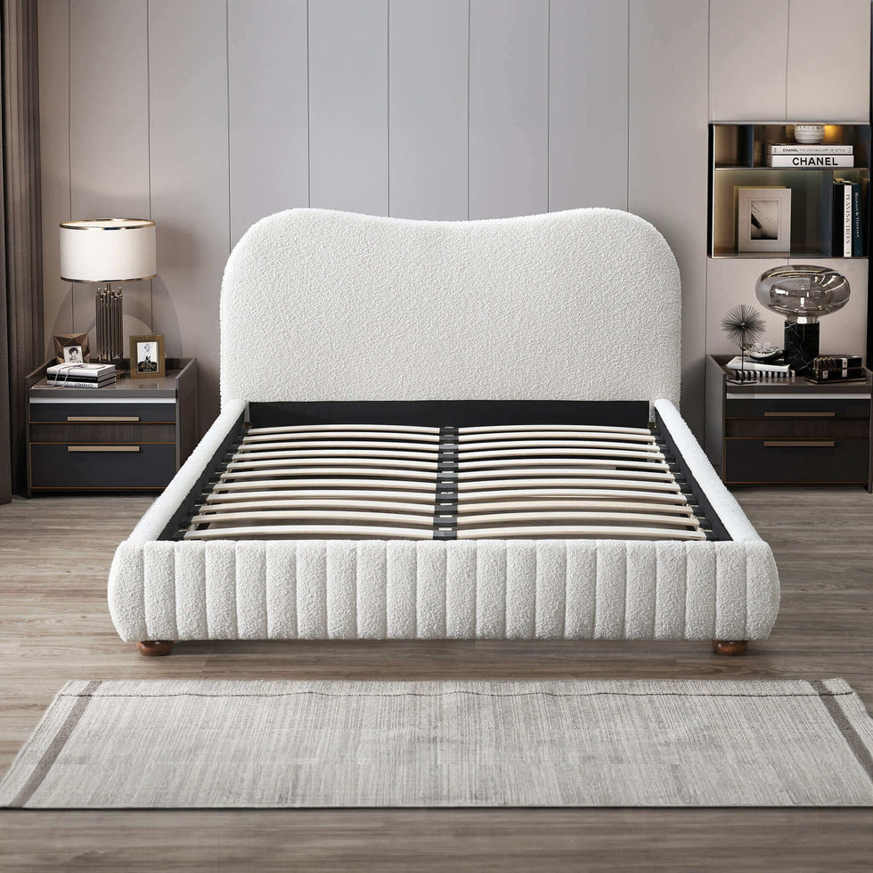 Ashcroft - Norme Boucle Upholstered Queen Size Platform Bed In Cream