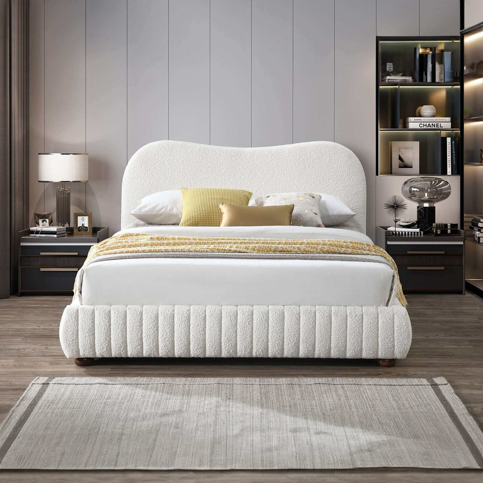 Ashcroft - Norme Boucle Upholstered Queen Size Platform Bed In Cream