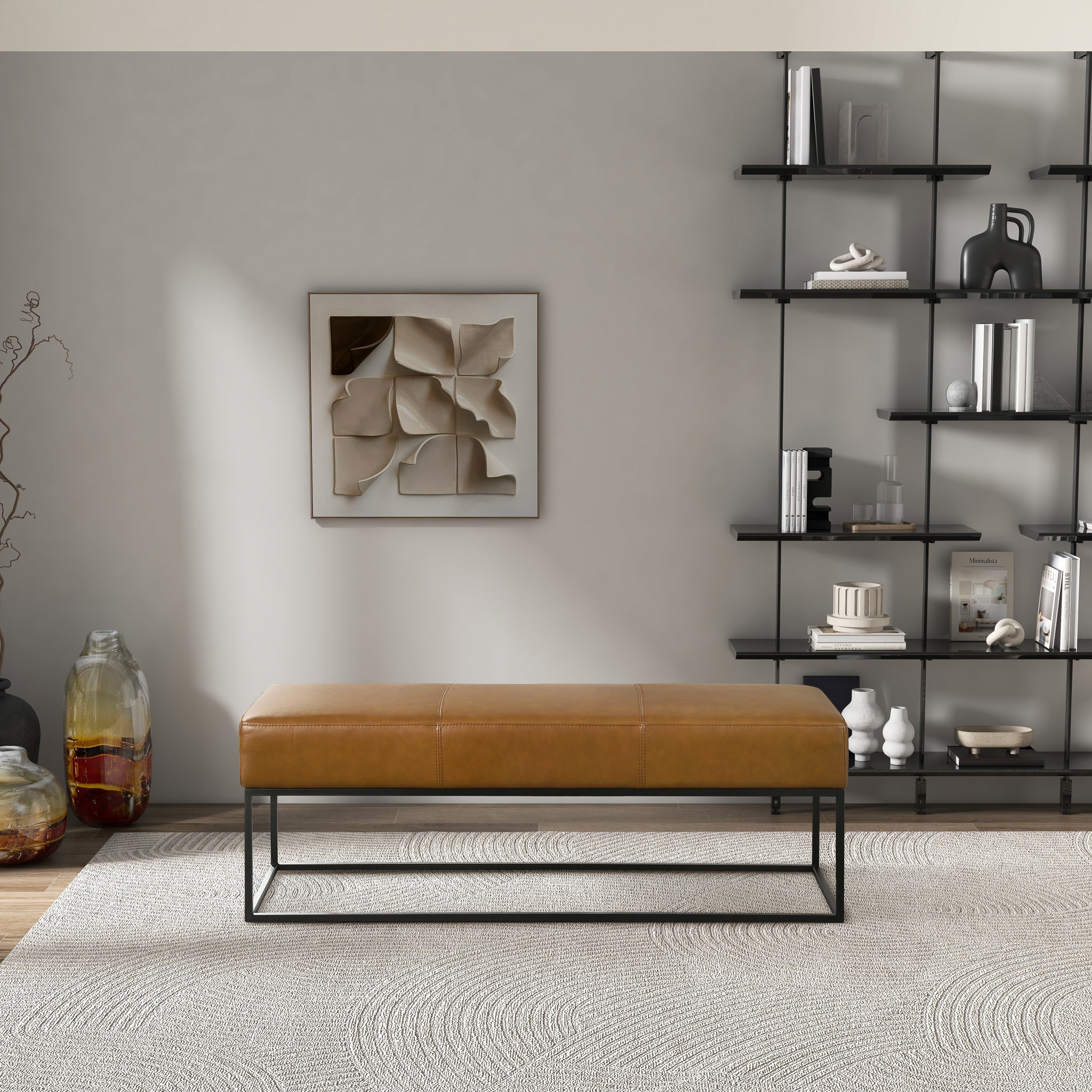 Ashcroft - Odessa Tan Leather Bench