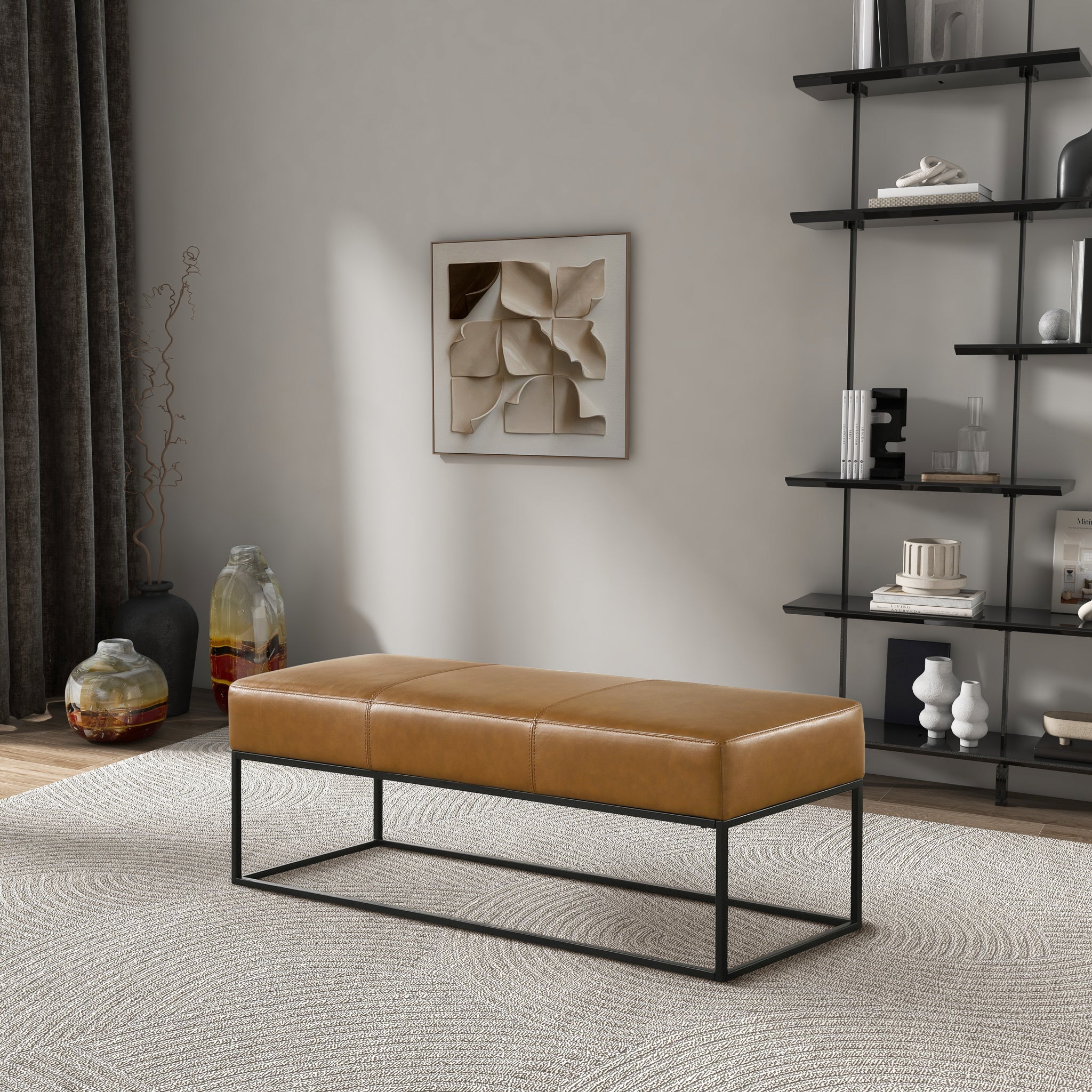 Ashcroft - Odessa Tan Leather Bench