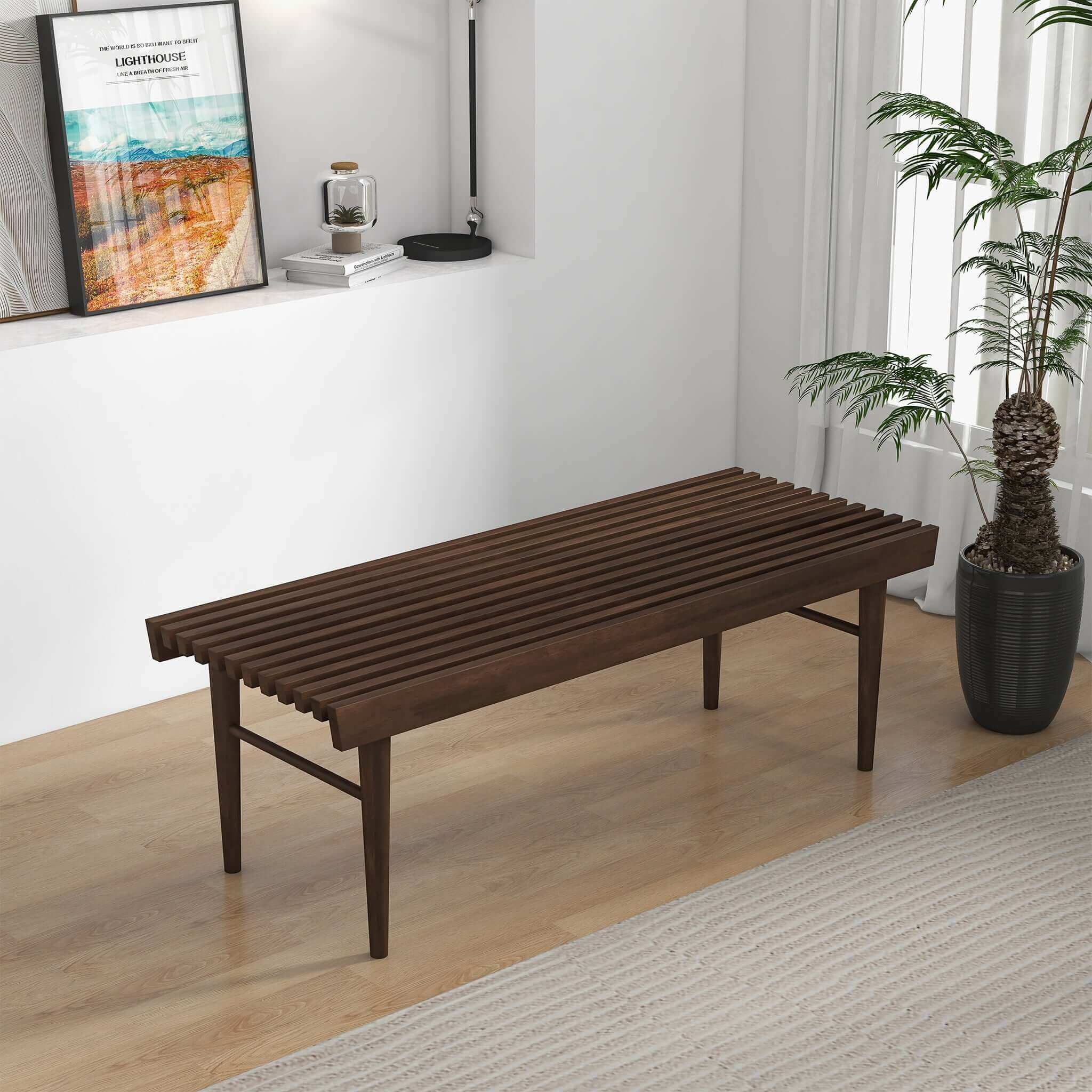 Ashcroft - Mia Mid-Century Modern Solid Wood Bench in Brown