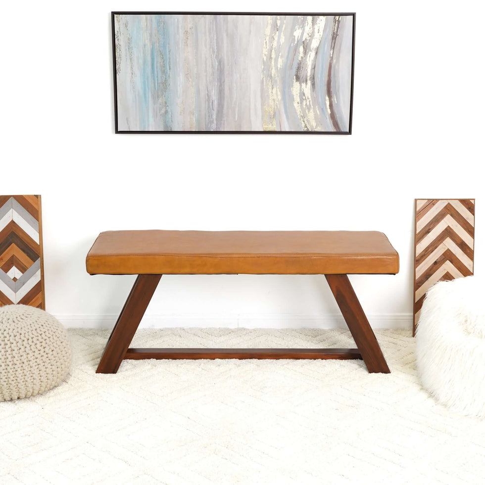 Ashcroft - Marley Genuine Leather Bench in Tan
