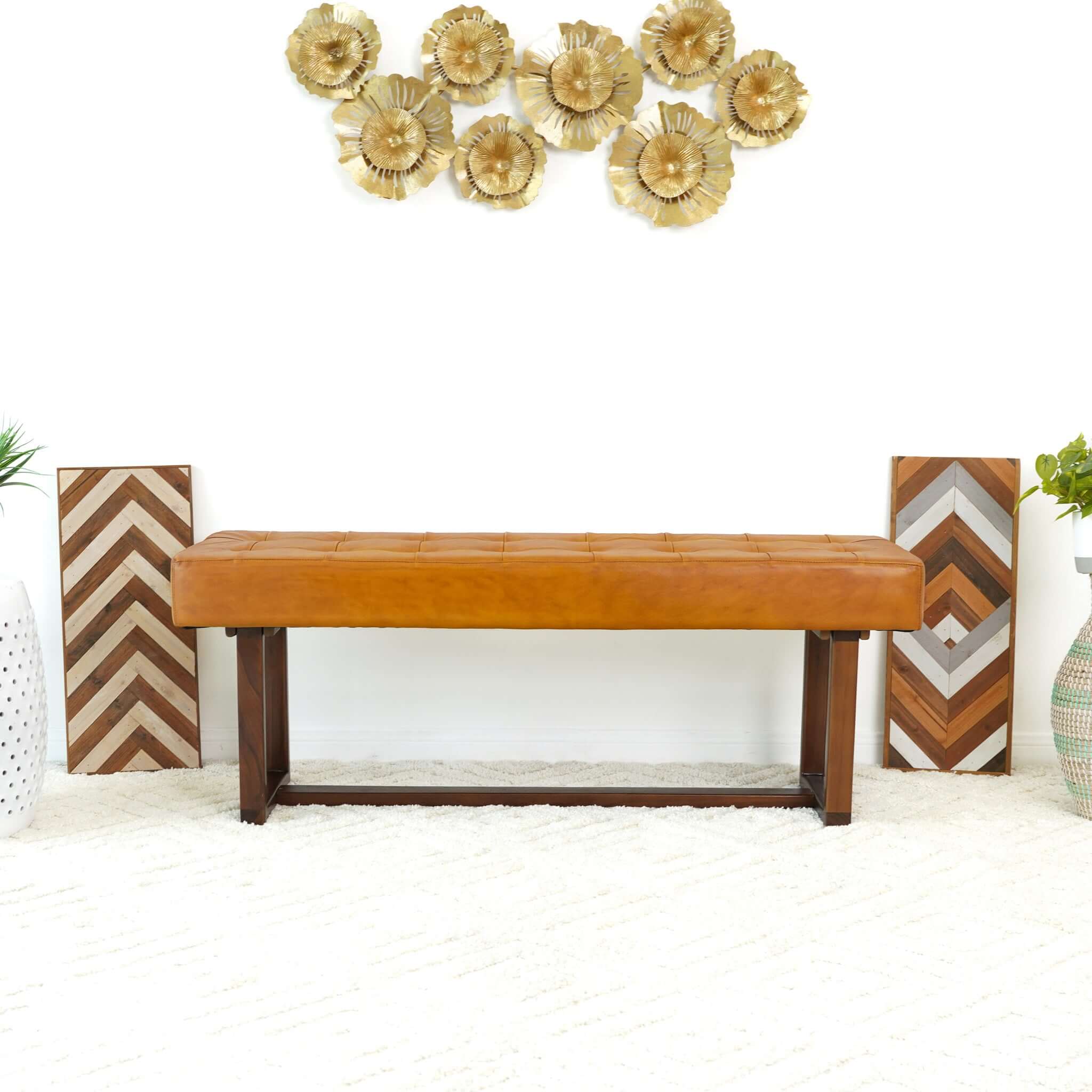Ashcroft - Cameron Leather Bench in Tan