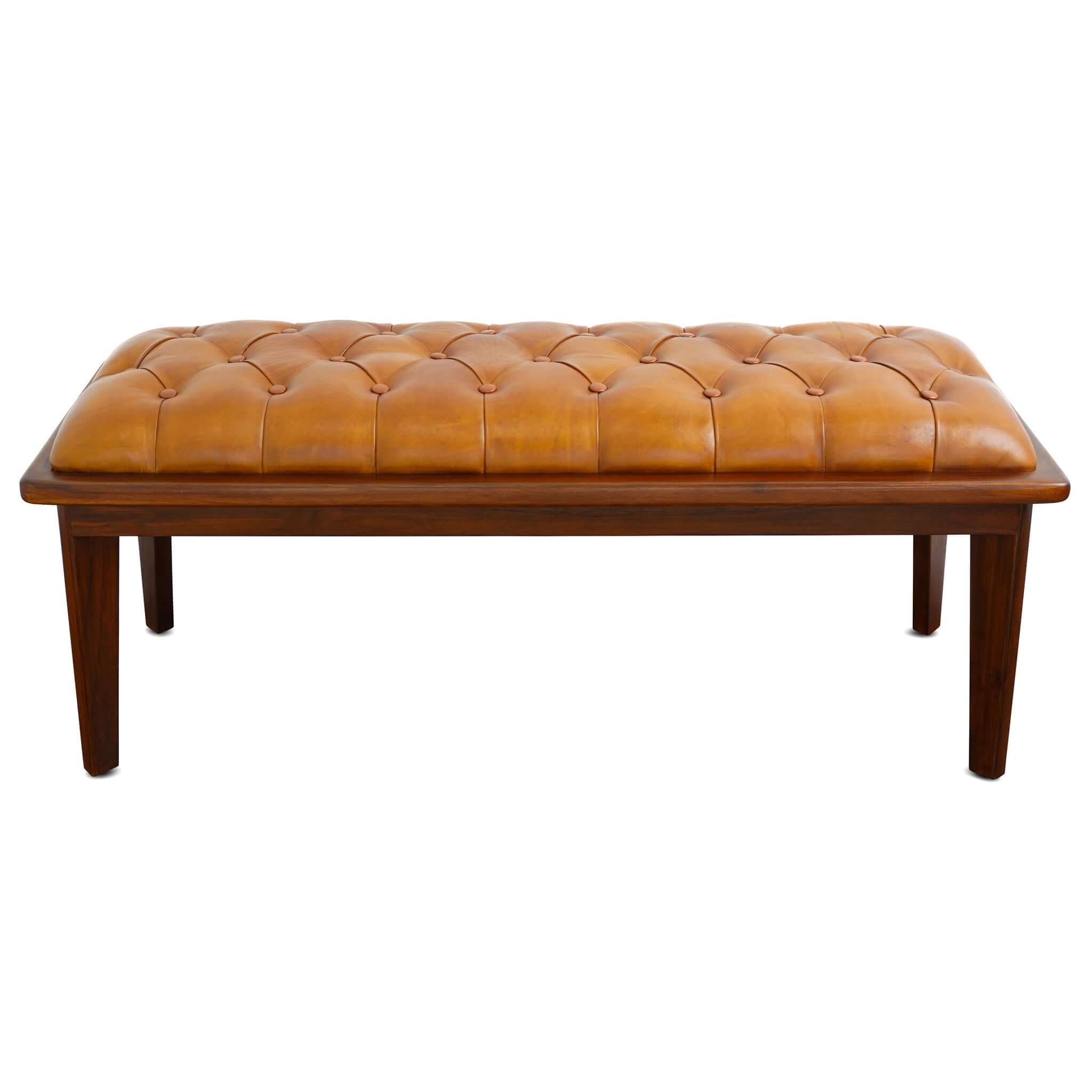Ashcroft - Arden Leather Bench with Buttons in Tan