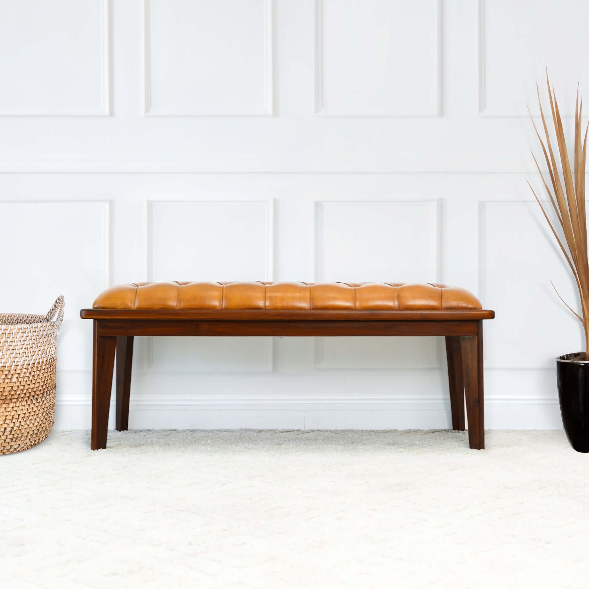 Ashcroft - Arden Leather Bench with Buttons in Tan