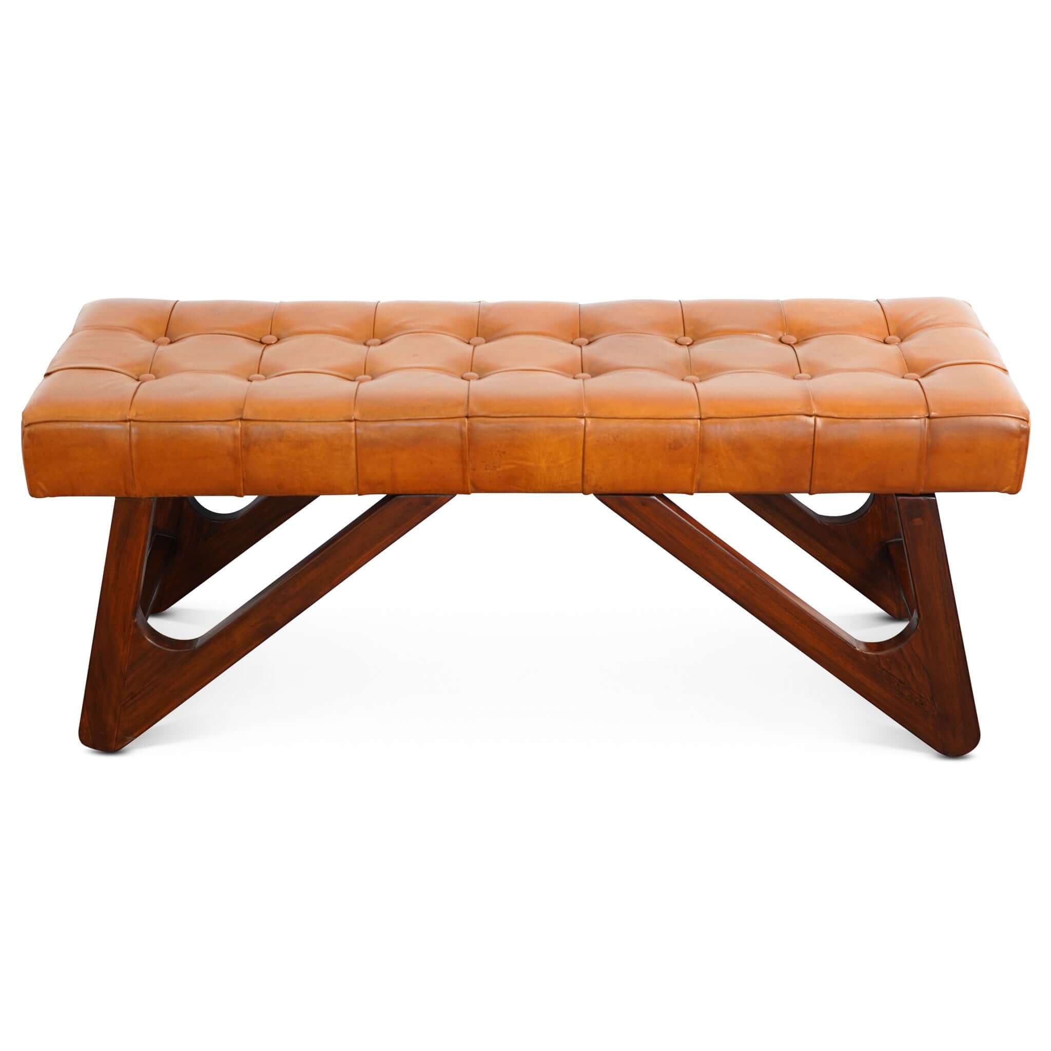 Ashcroft - Mia Leather Bench with Buttons in Tan