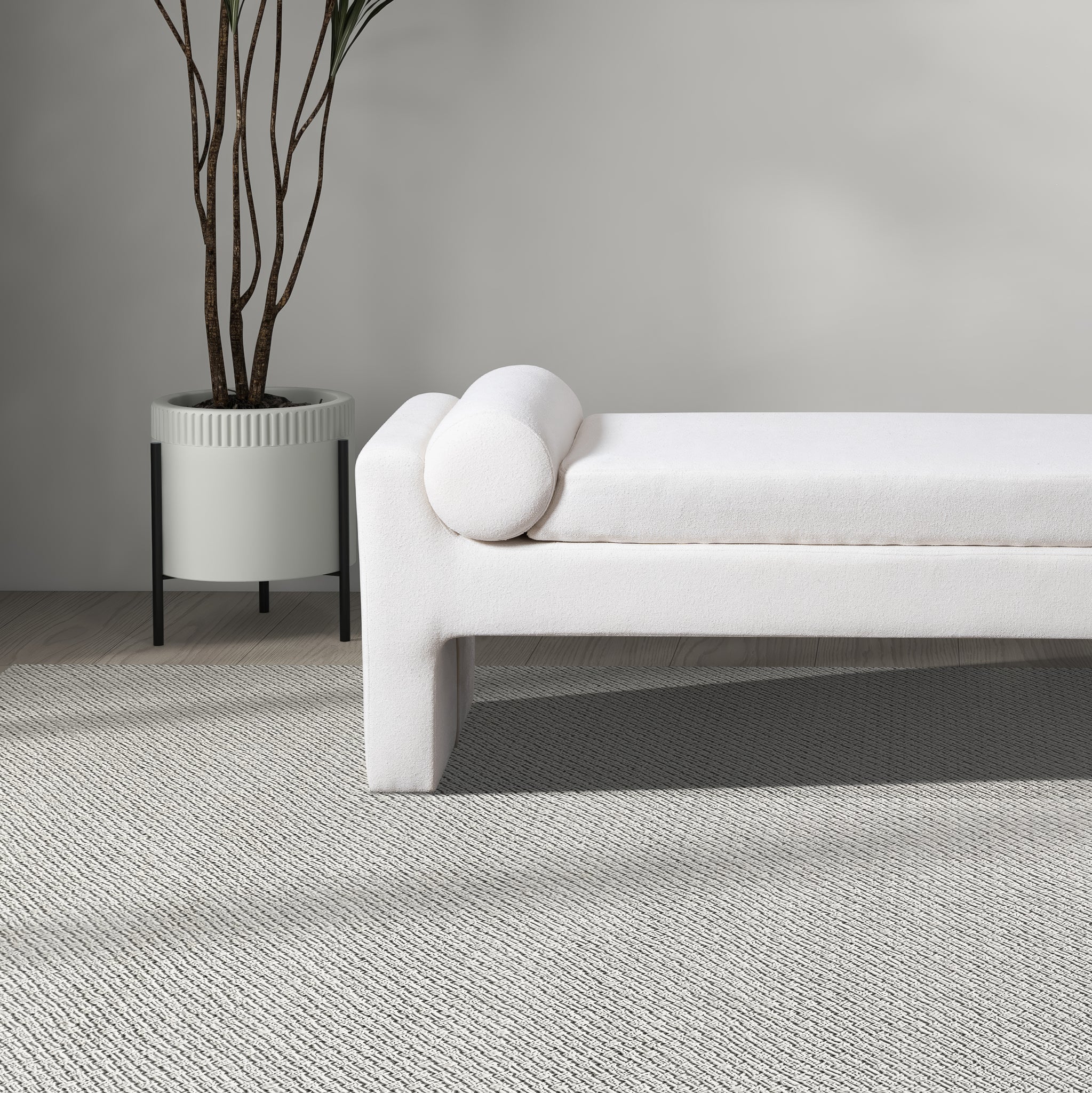 Ashcroft - Camden Bench in White Boucle