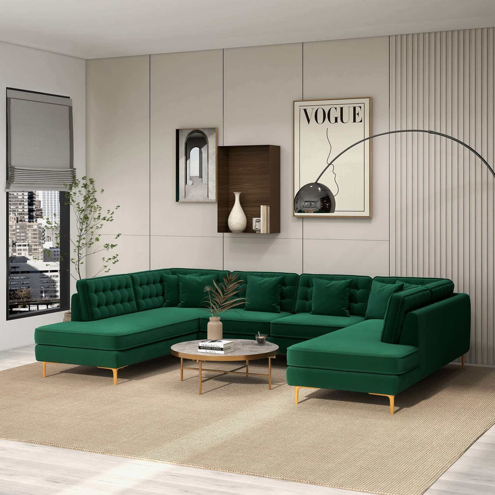 Ashcroft – Brooke Velvet U-Shape Corner Sofa in Green