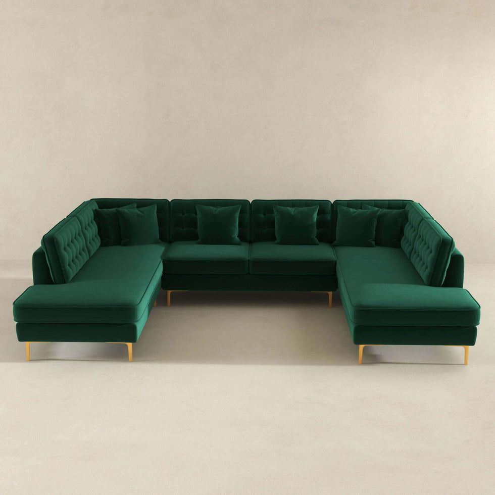 Ashcroft – Brooke Velvet U-Shape Corner Sofa in Green