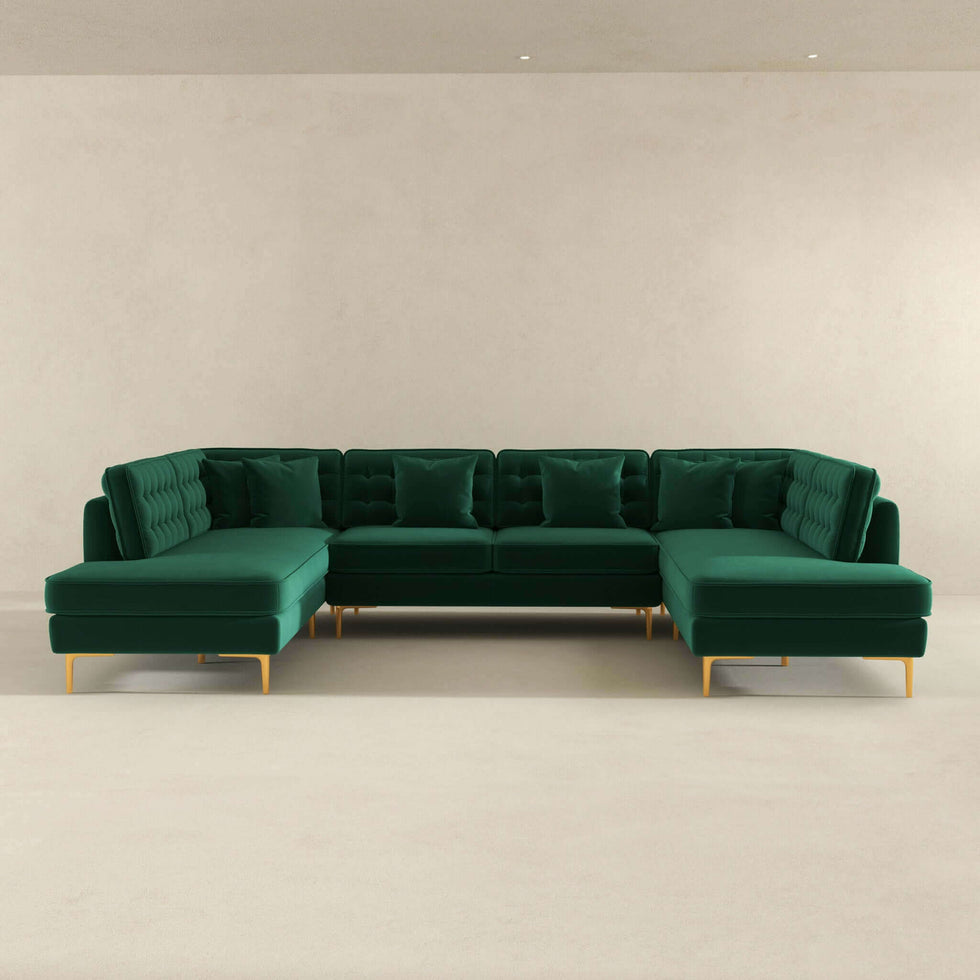 Ashcroft – Brooke Velvet U-Shape Corner Sofa in Green