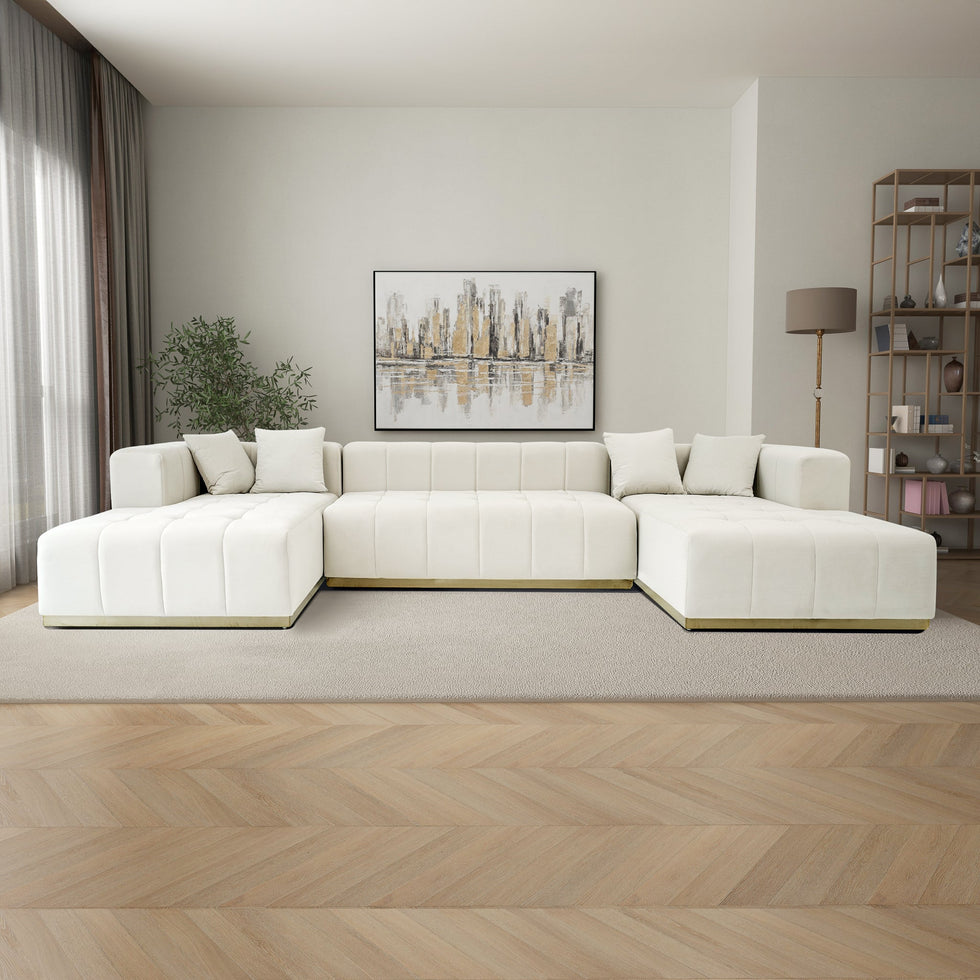 Ashcroft - Nolan U-Shape Corner Sofa - Cream Velvet