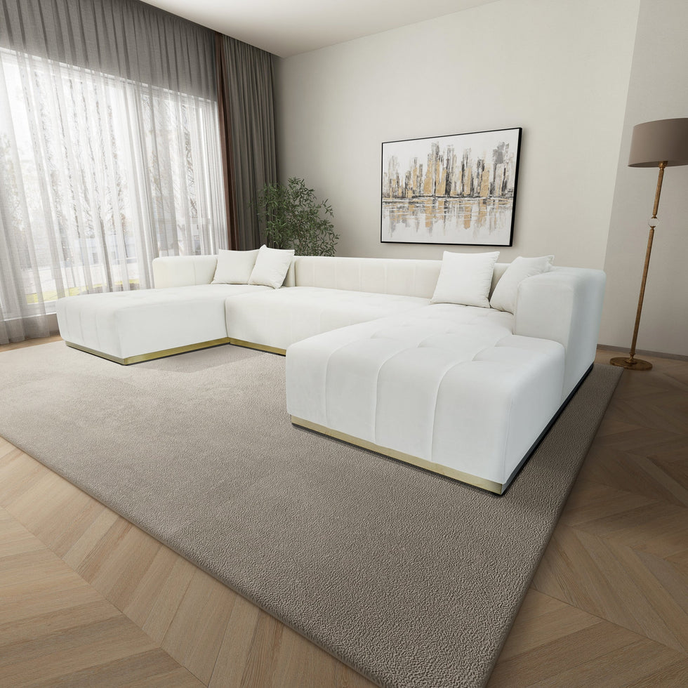 Ashcroft - Nolan U-Shape Corner Sofa - Cream Velvet