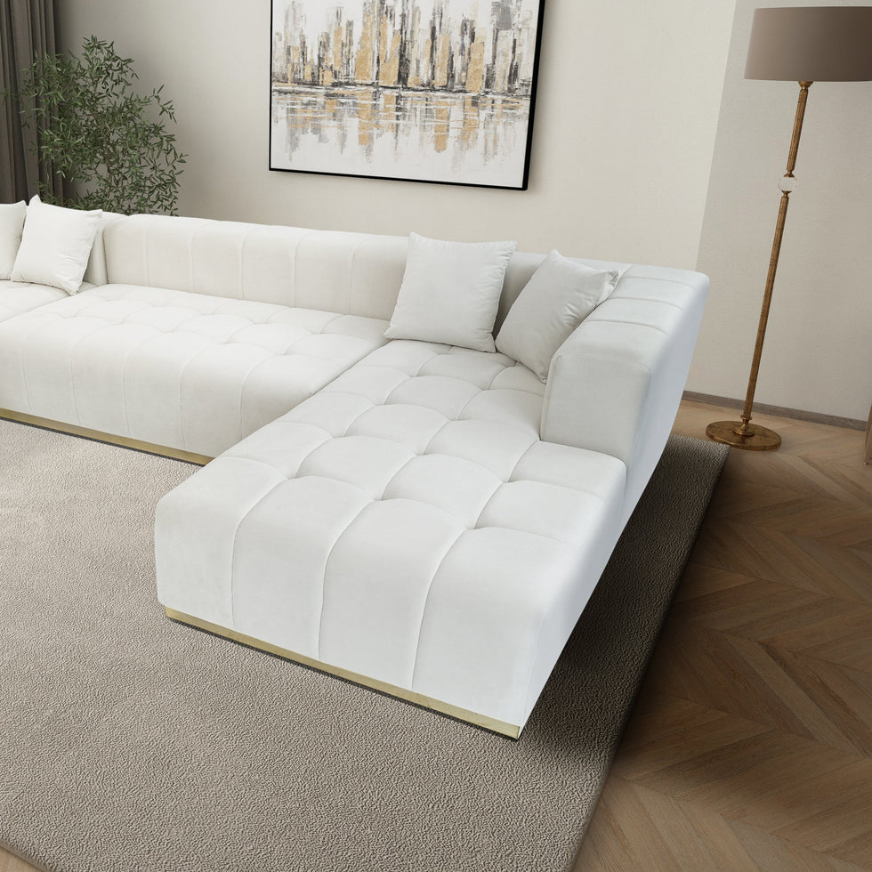 Ashcroft - Nolan U-Shape Corner Sofa - Cream Velvet