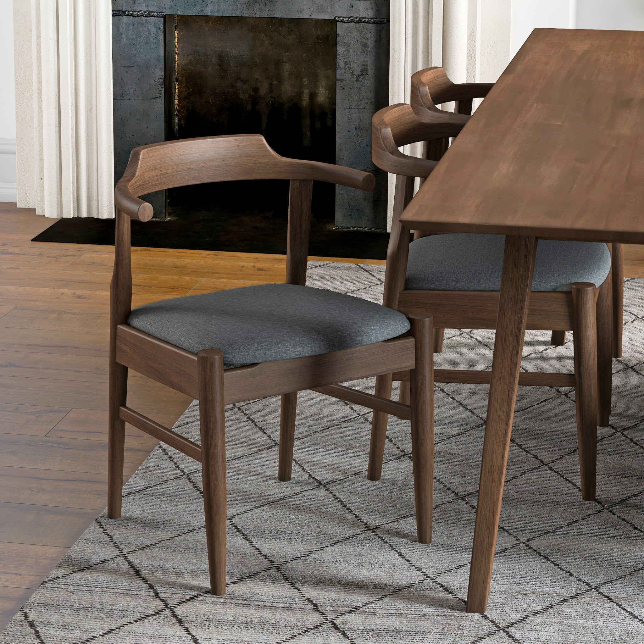 Ashcroft - Leon Mid-Century Modern Gray Fabric Dining Chair (Set of 2)