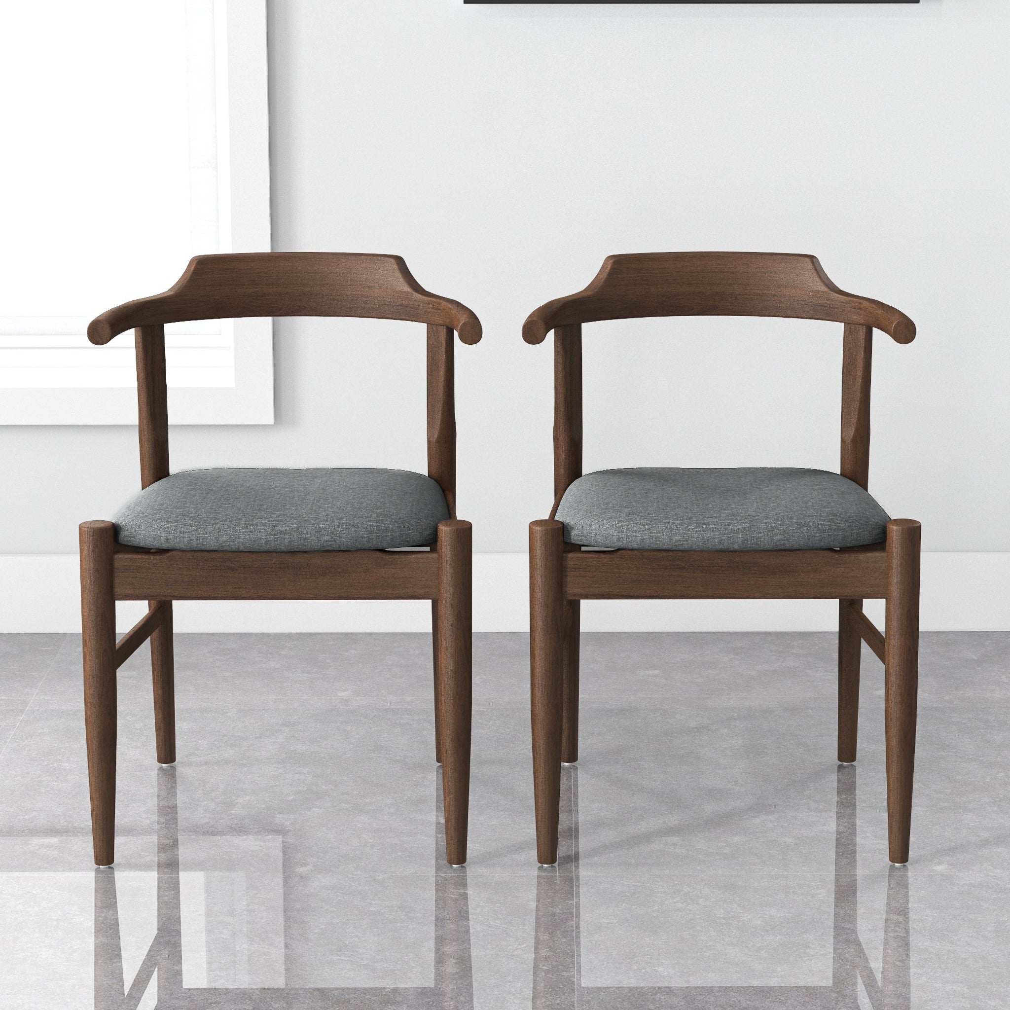 Ashcroft - Leon Mid-Century Modern Gray Fabric Dining Chair (Set of 2)