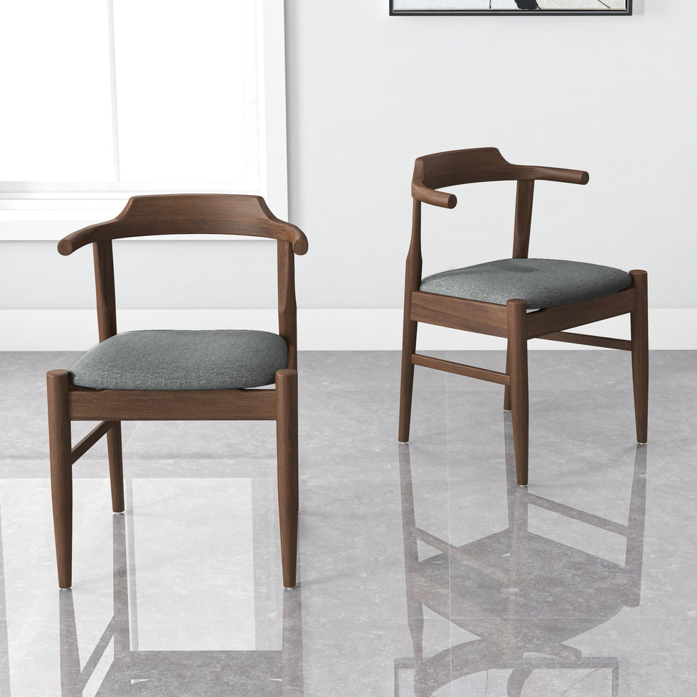 Ashcroft - Leon Mid-Century Modern Gray Fabric Dining Chair (Set of 2)