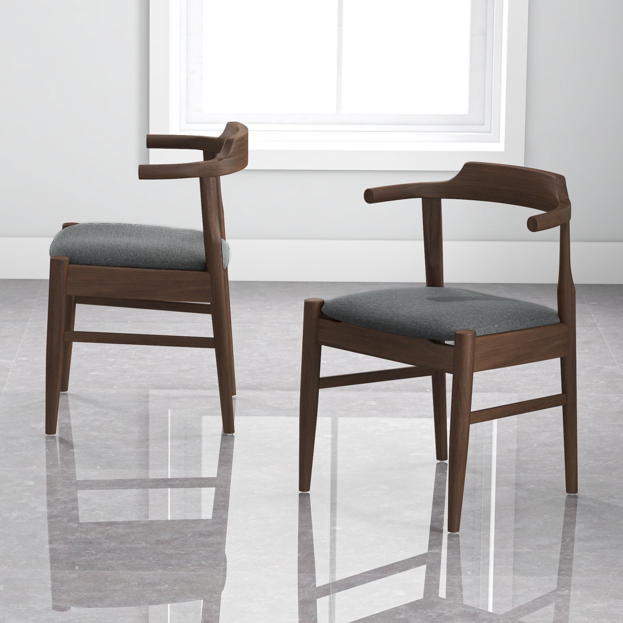 Ashcroft - Leon Mid-Century Modern Gray Fabric Dining Chair (Set of 2)
