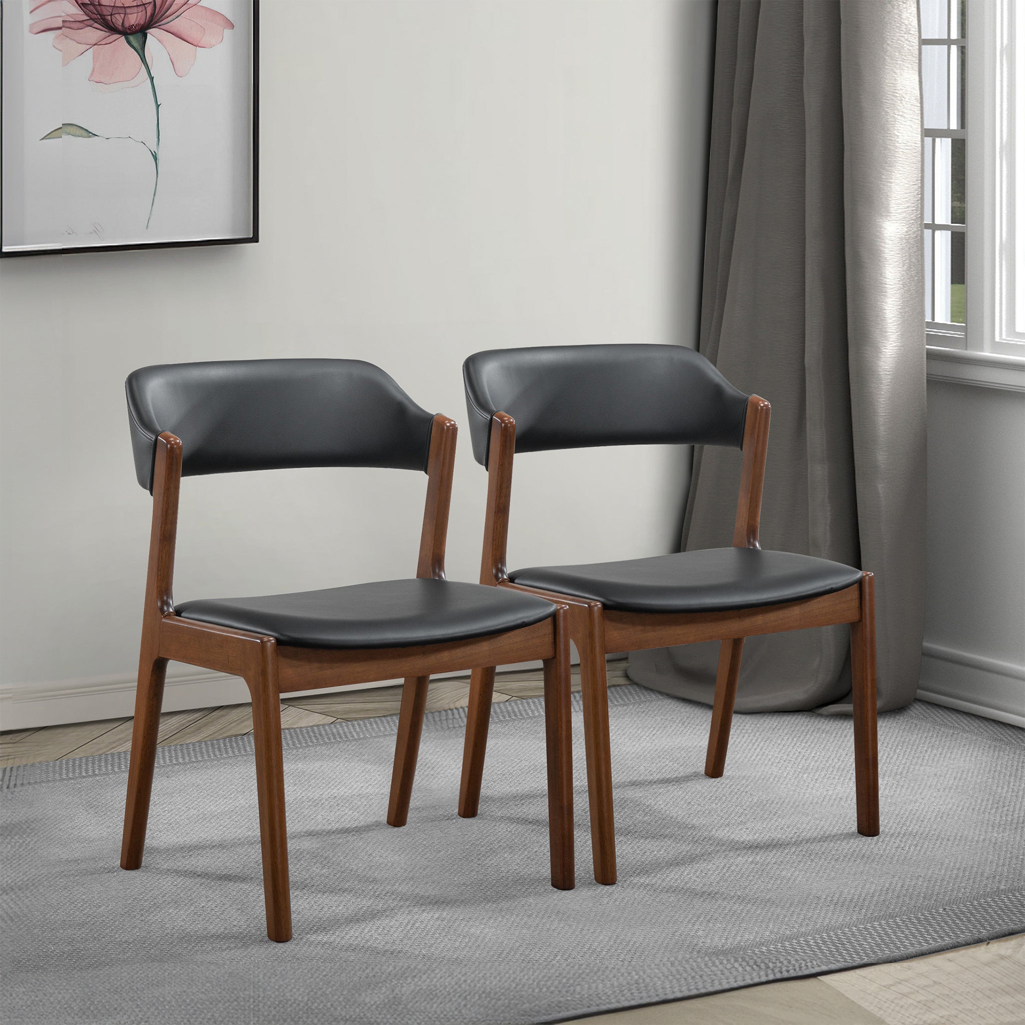 Ashcroft - Enzo Black Leather Dining Chair (Set Of 2)
