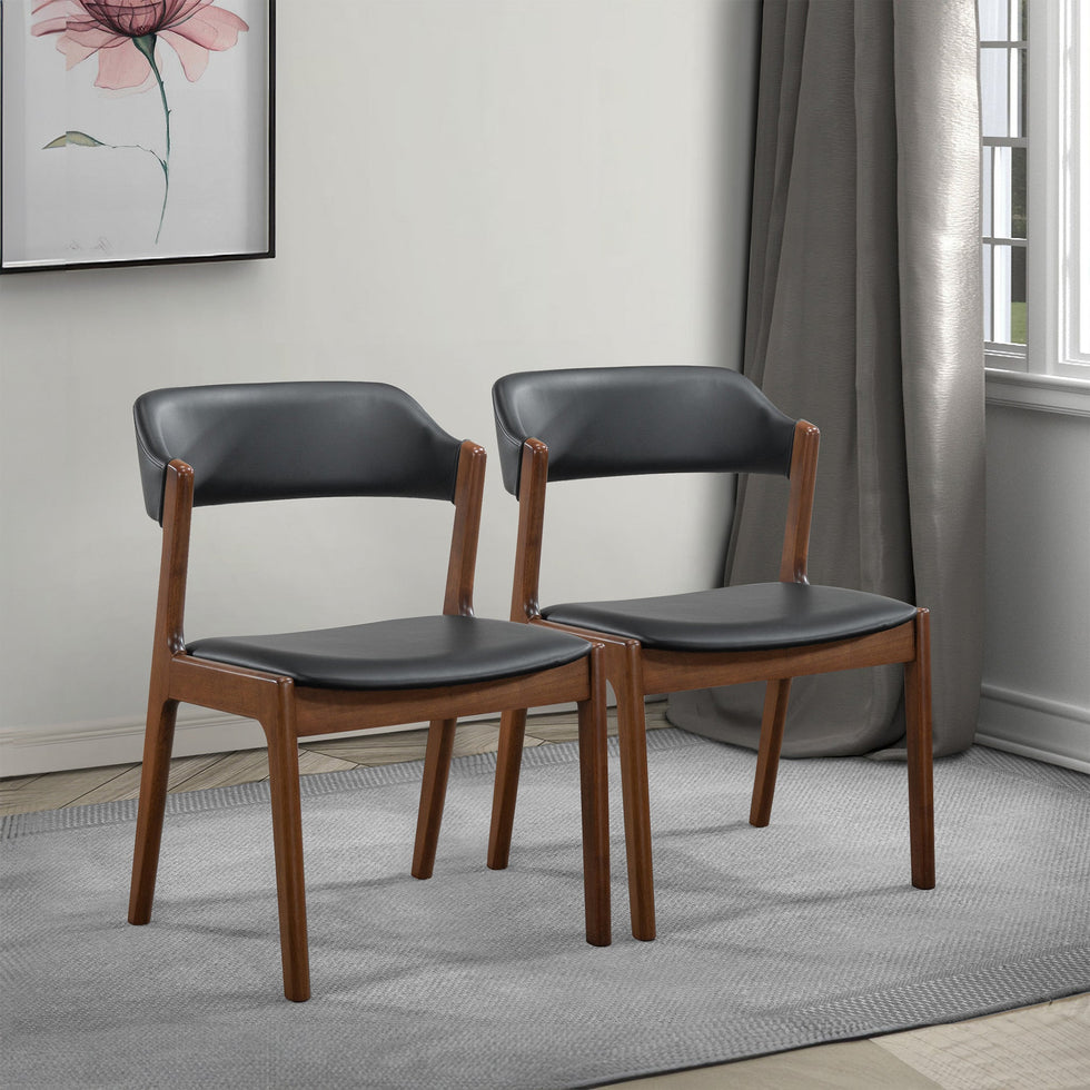 Ashcroft - Enzo Black Leather Dining Chair (Set Of 2)
