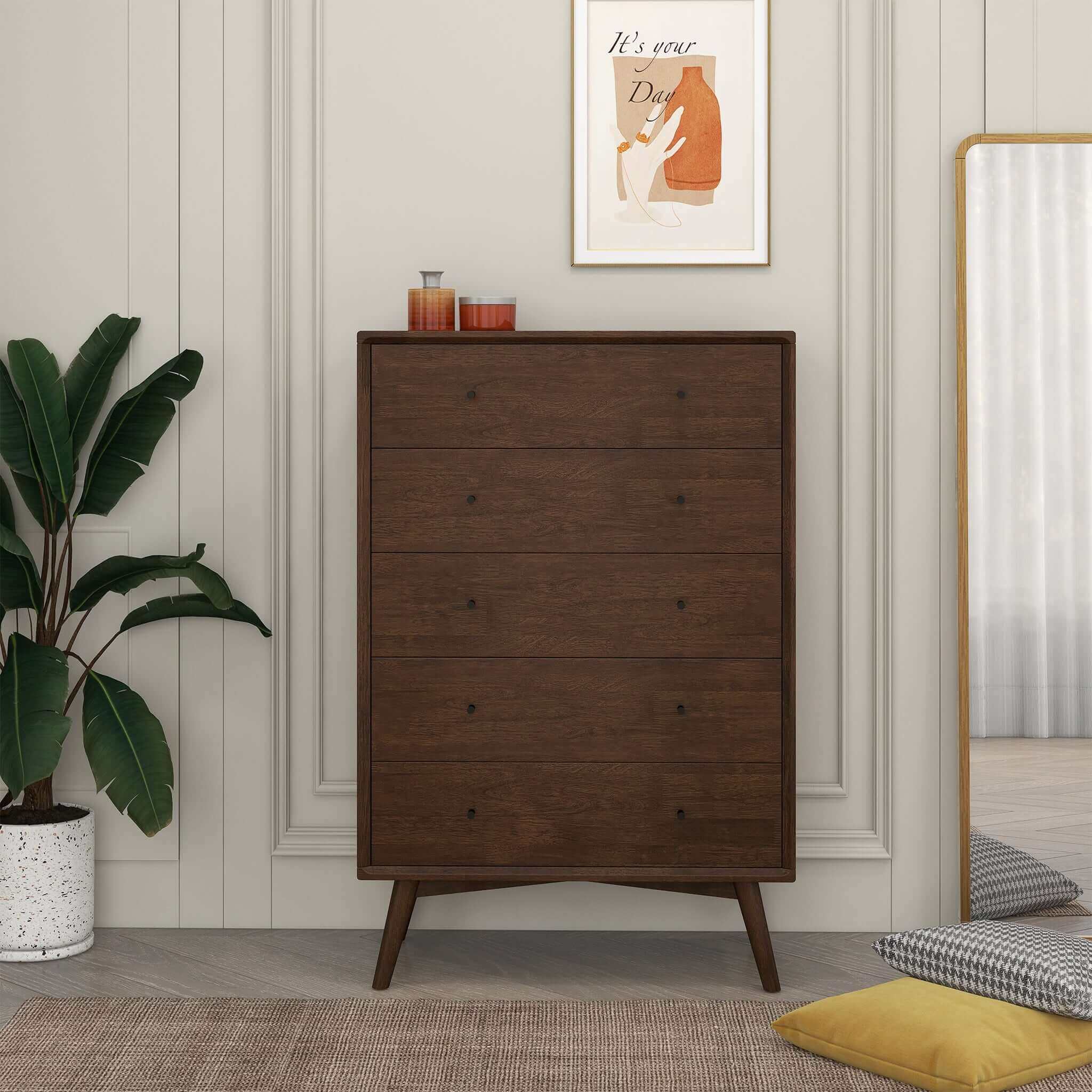 Ashcroft - Caroline Mid Century Modern Solid Wood Dresser 5-Drawer